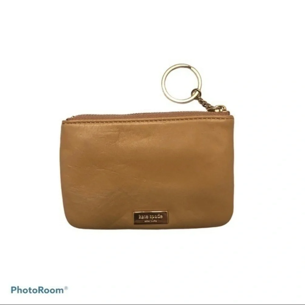 Kate spade tan black bow coin keychain wallet